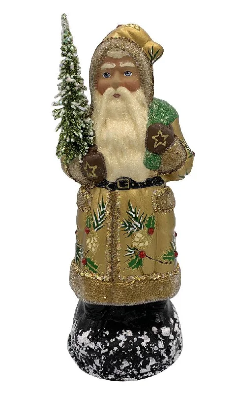 Santa, Gold with Holly Leaves Candy Container by Ino Schaller