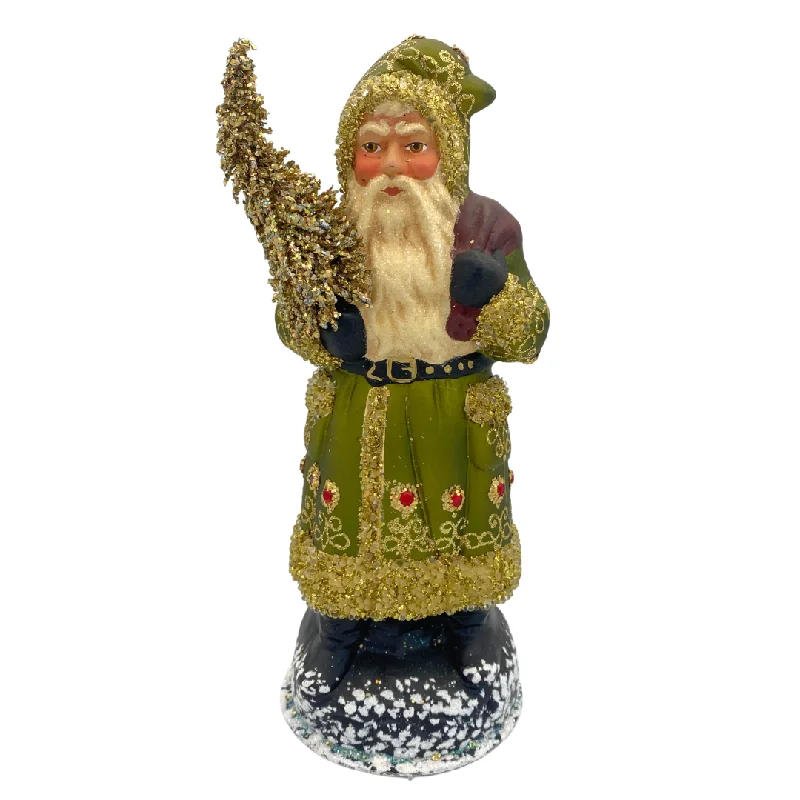 One-of-a-Kind Green Santa with Red Crystals by Ino Schaller