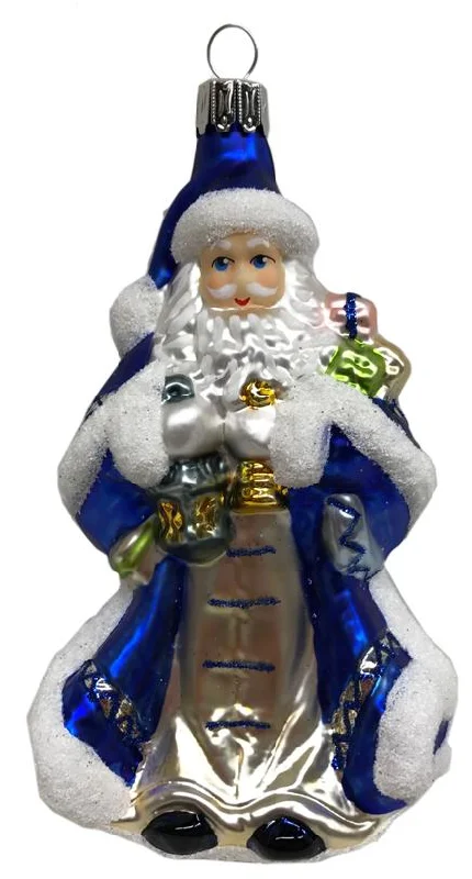 Santa with Lantern Ornament, matte blue by Glas Bartholmes