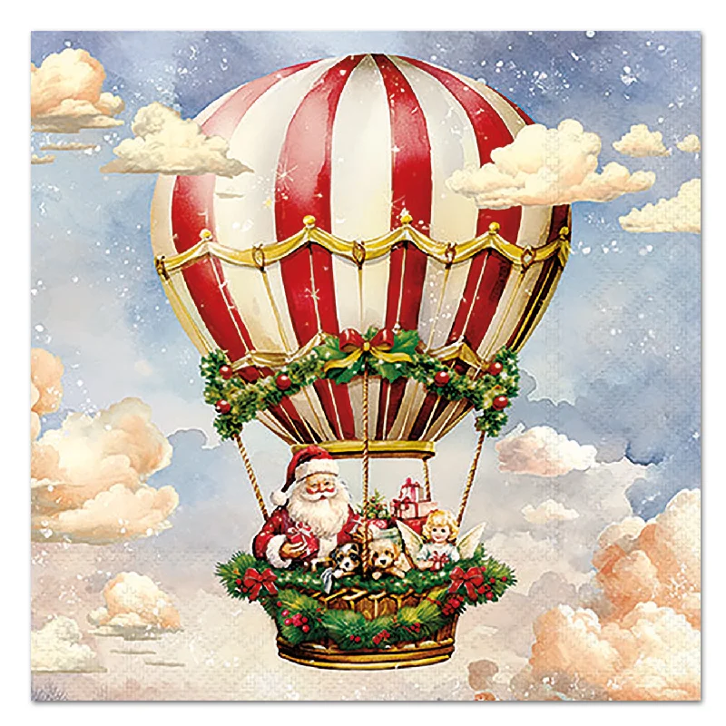 Santa's Hot Air Balloon Paper Luncheon Napkins