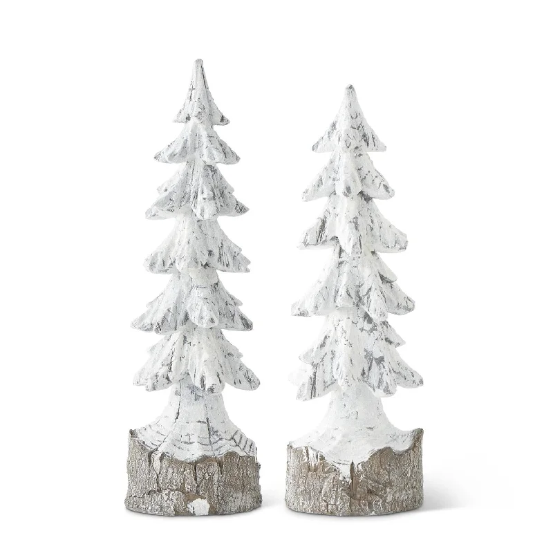 Set of 2 Resin Antique Silver and White Trees