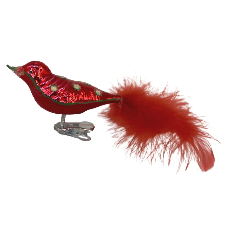 Shiny Red Glitter Bird, Matte  by Old German Christmas