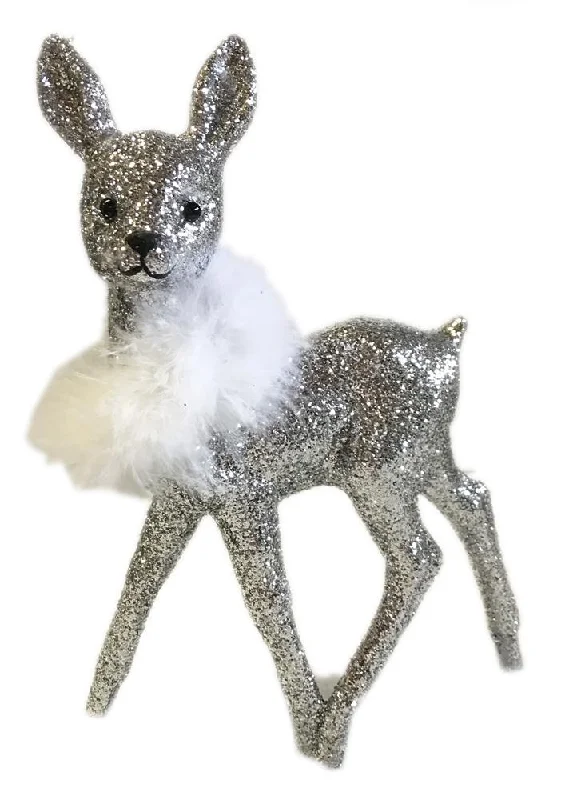 Deer, silver glittered with fur boa, Plastic Figure by Ino Schaller