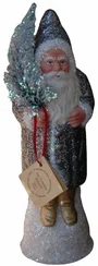 Silver Glittered Santa Paper Mache Candy Container by Ino Schaller