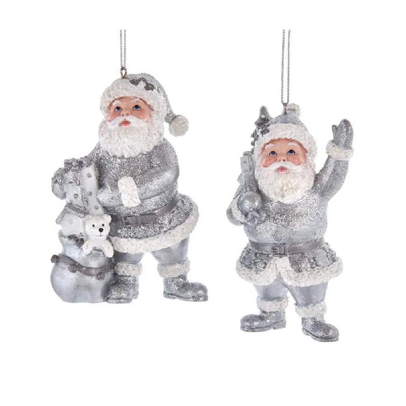 Silver Santa Ornament 4"