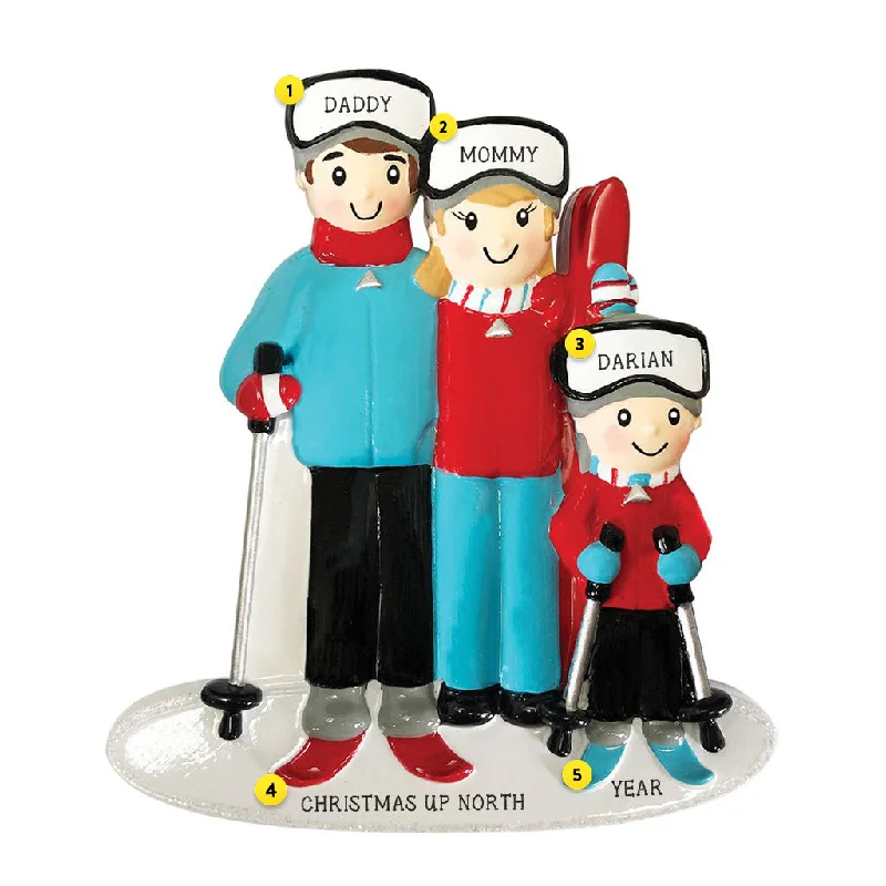 Personalized Skiing Family of 3 Ornament