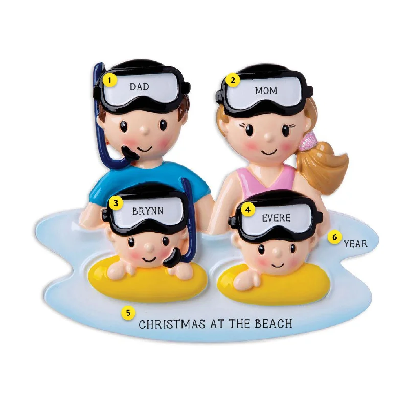 Personalized Snorkeling Family of 4 Ornament