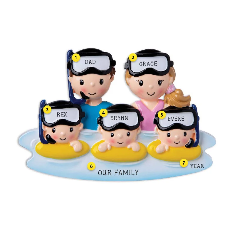 Personalized Snorkeling Family of 5 Ornament