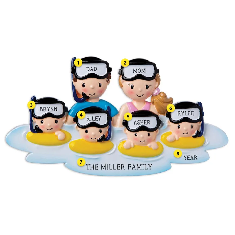 Personalized Snorkeling Family of 6 Ornament