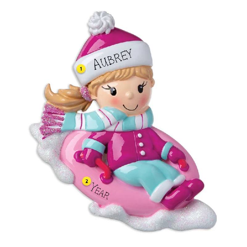 Personalized Snow Tubing Girl Ornament