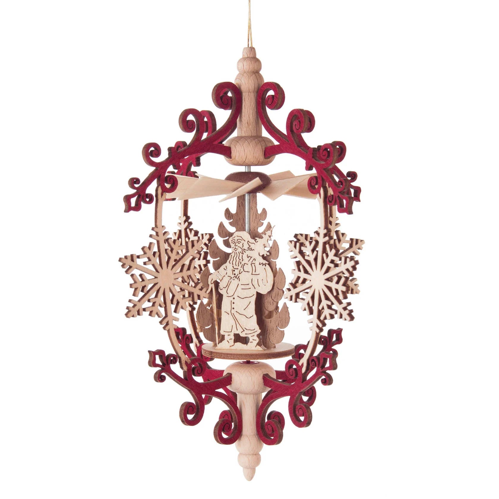 Scroll and Snowflake Frame with Santa, Hanging Pyramid by Harald Kreissl