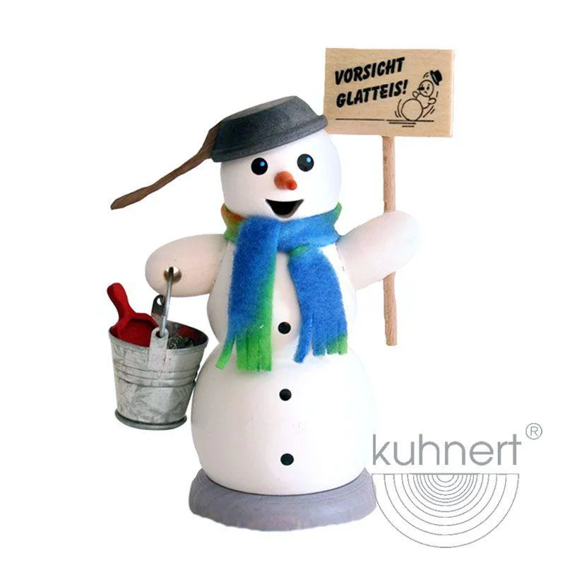 Snowman with "Beware, Slippery" Sign, Incense Smoker by Kuhnert GmbH