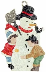 Snowman with Children Pewter Ornament by Kuehn Pewter