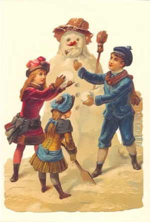 Snowman and Children Victorian Standup Card by Ernst Freihoff Papierwaren