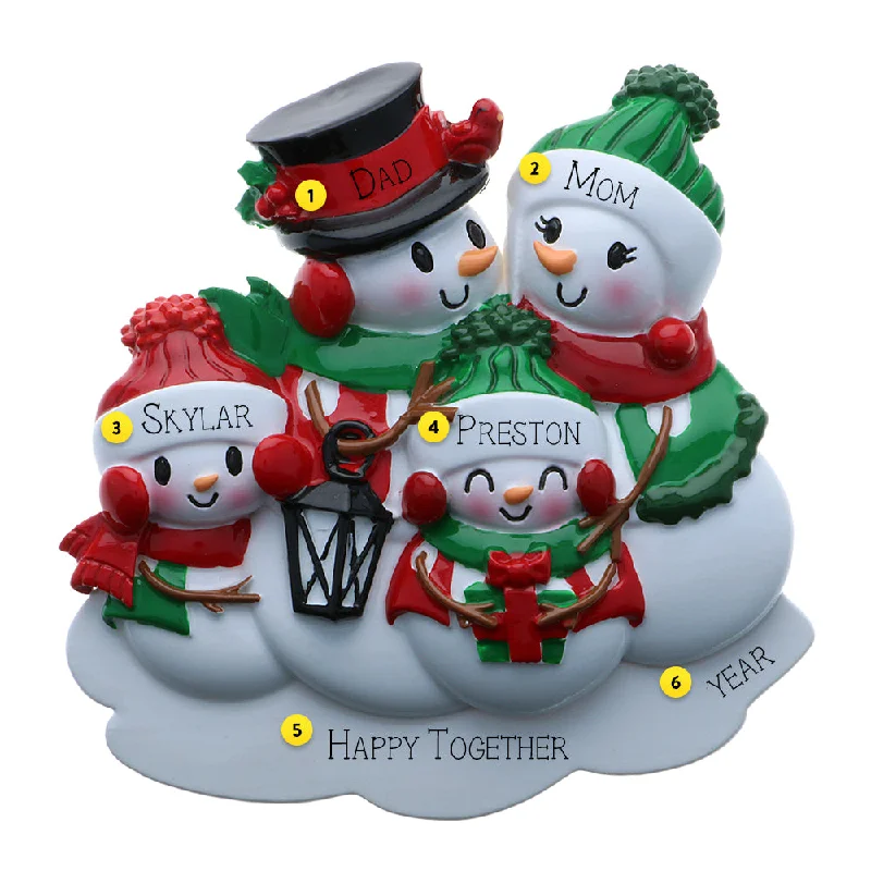 Personalized Snowman Family of 4 Ornament