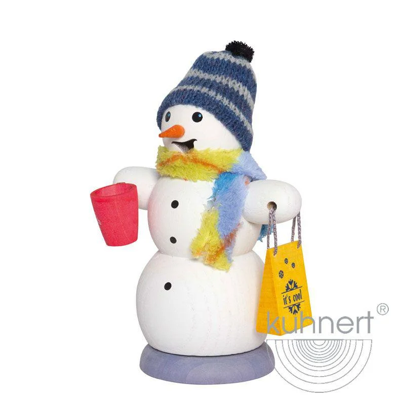 Snowman with Shopping Bag and Gluhwein Incense Smoker by Kuhnert GmbH