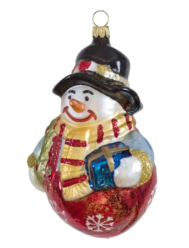 Snowman with Wreath and Gift by Glas Bartholmes