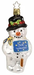 Snowman's Greeting, Frohe Weihnachten Ornament by Inge Glas of Germany