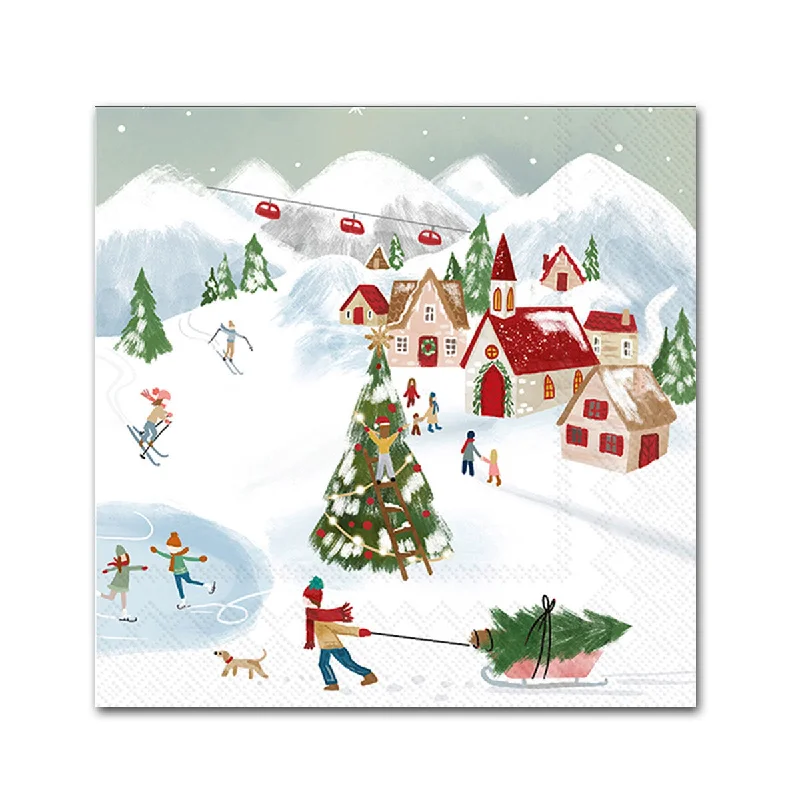 Snowy Holiday Village Paper Beverage Napkins