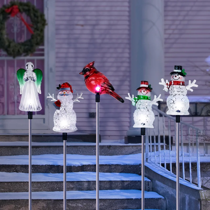 Solar-Powered LED Winter Icon Acrylic Garden Stakes