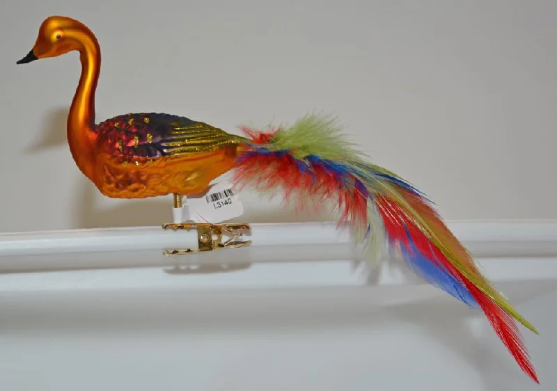 Swan with Multicolored Feather Tail Ornament by Glas Bartholmes