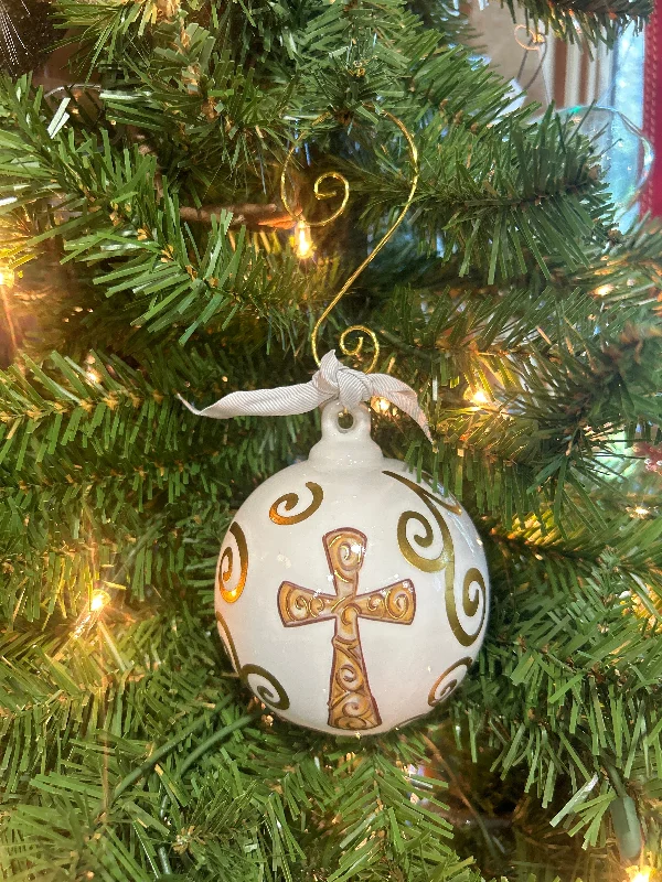 SWIRL CROSS CERAMIC ORNAMENT