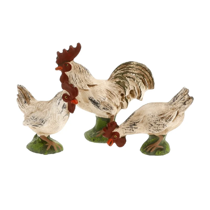 Group of White Chickens on base, 14-17cm scale by Marolin Manufaktur