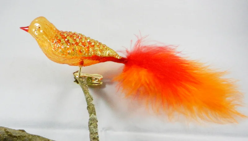 Waffle Pattern Bird, translucent orange by Glas Bartholmes