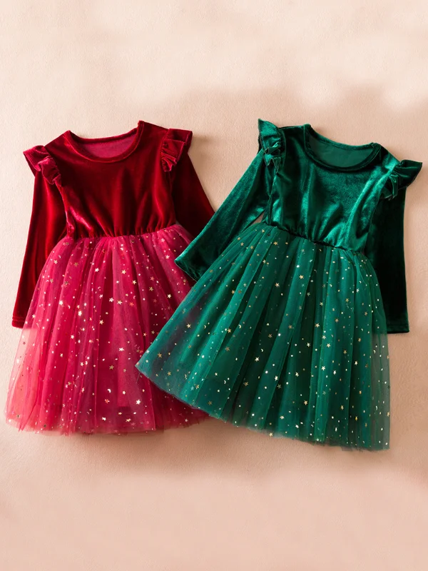 Twinkle and Twirl Starry Velvet Tutu Dress