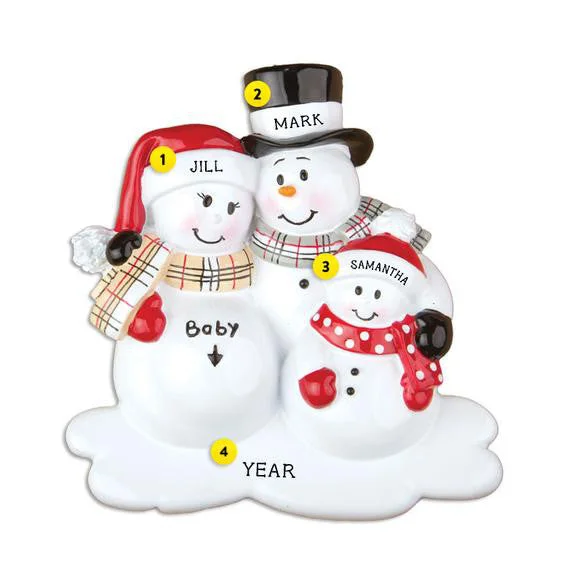 Personalized We're Expecting Snowman Family with 1 Child Ornament