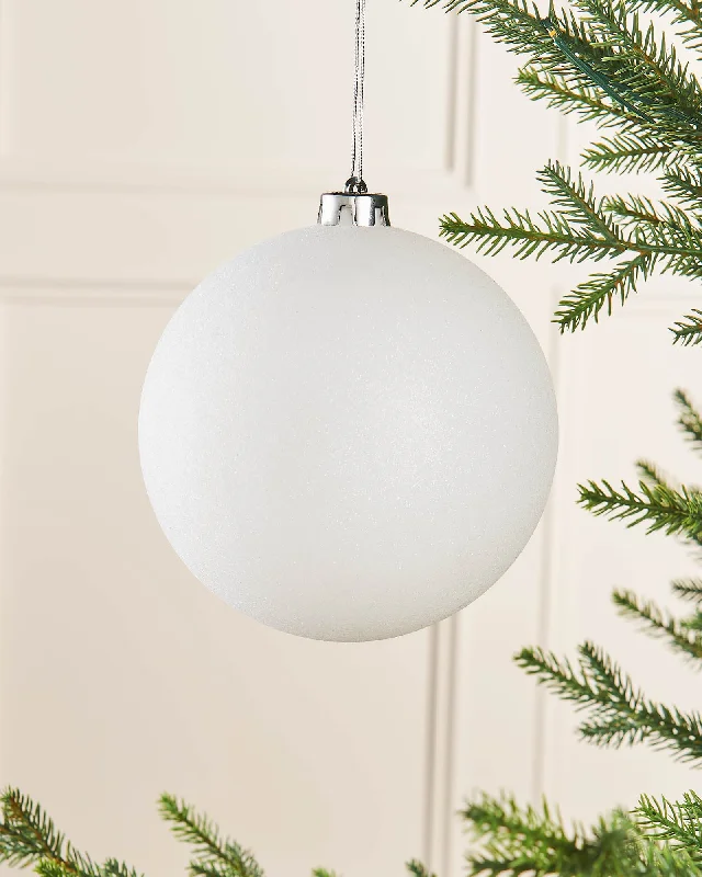 White Large Glitter Shatterproof Bauble, 15 cm