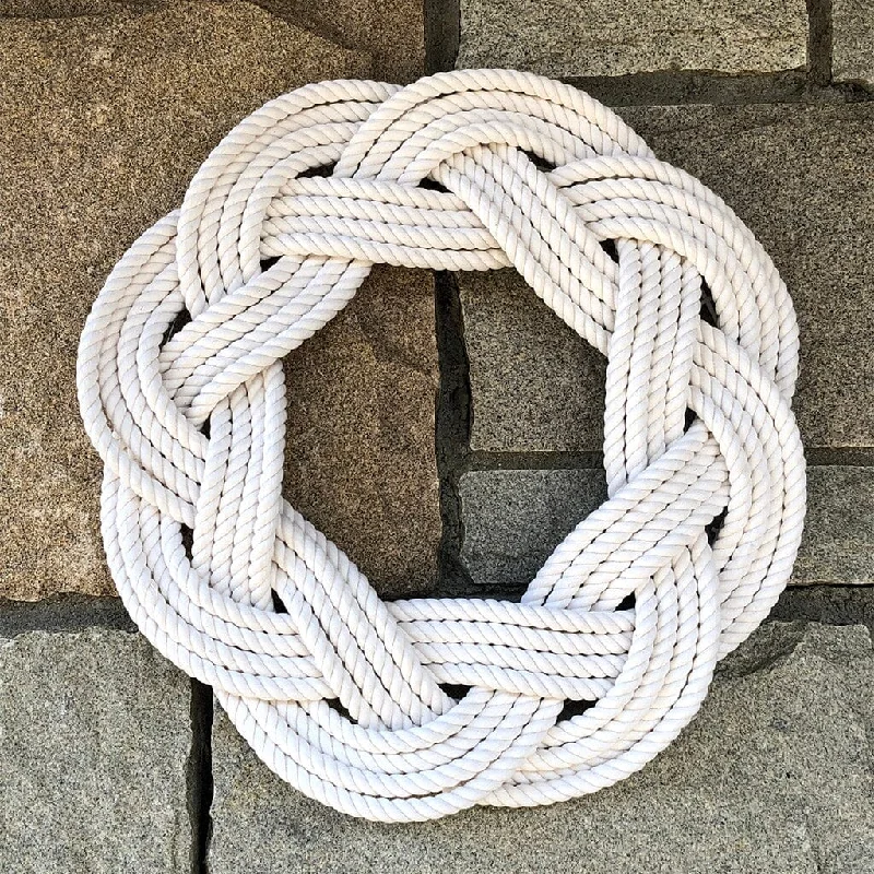 Sailor Knot Wreath or Centerpiece, White Cotton, w/ Frame