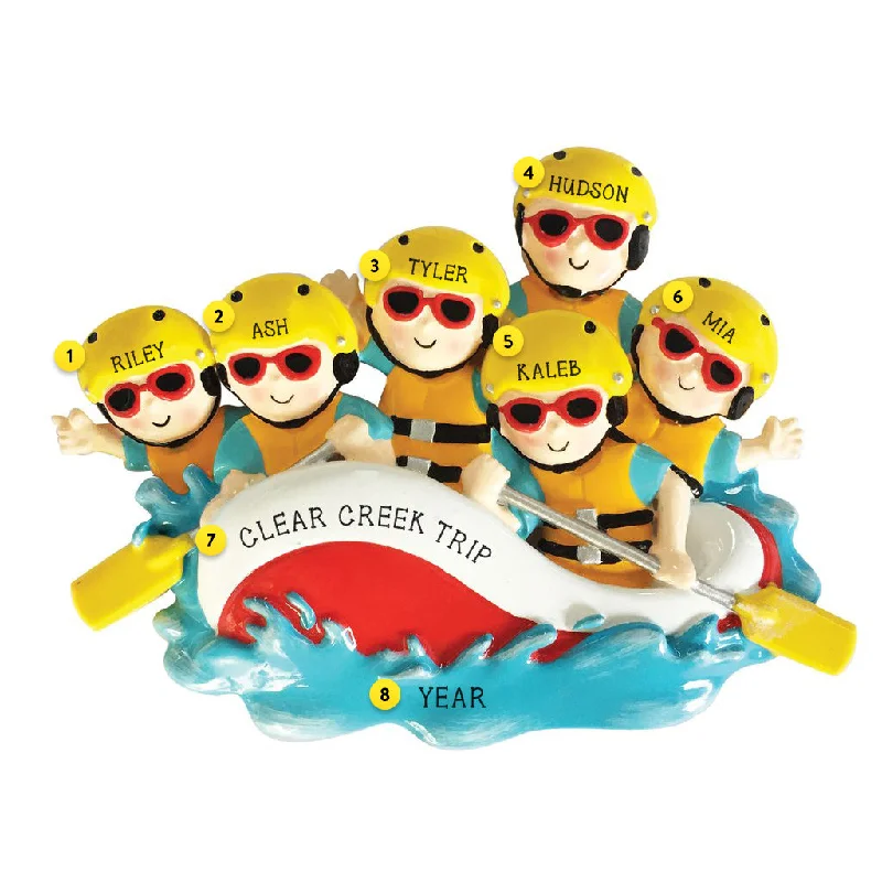 Personalized White Water Rafting Family of 6 Ornament