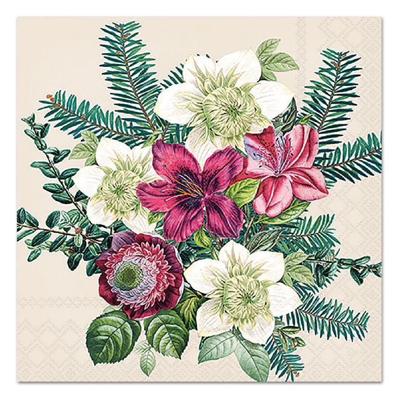 Winter Floral Cream Paper Luncheon Napkins